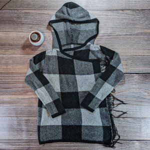 Long Sleeve Shawl Cardigan Checker Textured Poncho Sweater Wrap Around